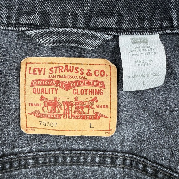 Vintage Levis Jacket Mens Large Black Faded Trucker Denim Type 3 Jean 70507 - Picture 13 of 16